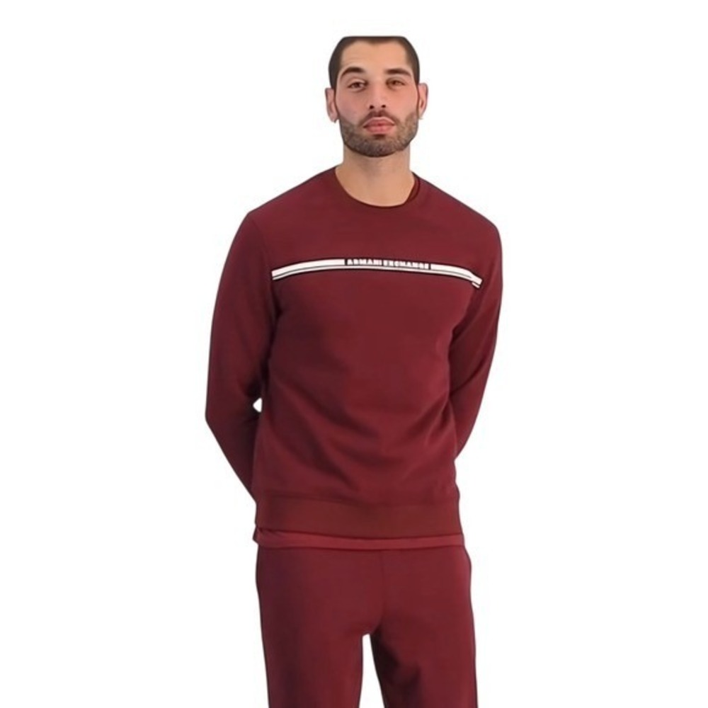 A|X Armani Exchange Linear‎ Logo Crewneck Sweatshirt Burgundy Authentic XXL